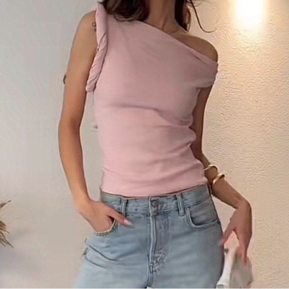 Zara linen light pink asymmetric top - xs